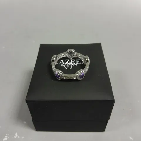 H.AZEEM LONDON PEAR DROP AMETHYST STACKING RING