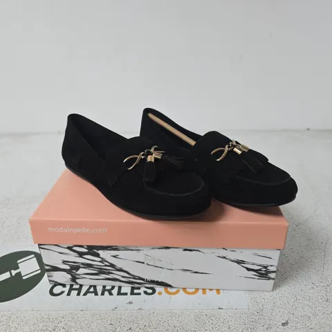 MODA IN PELLE ESSANA BLACK SUEDE TASSEL LOAFERS – UK 4 (EU 37)