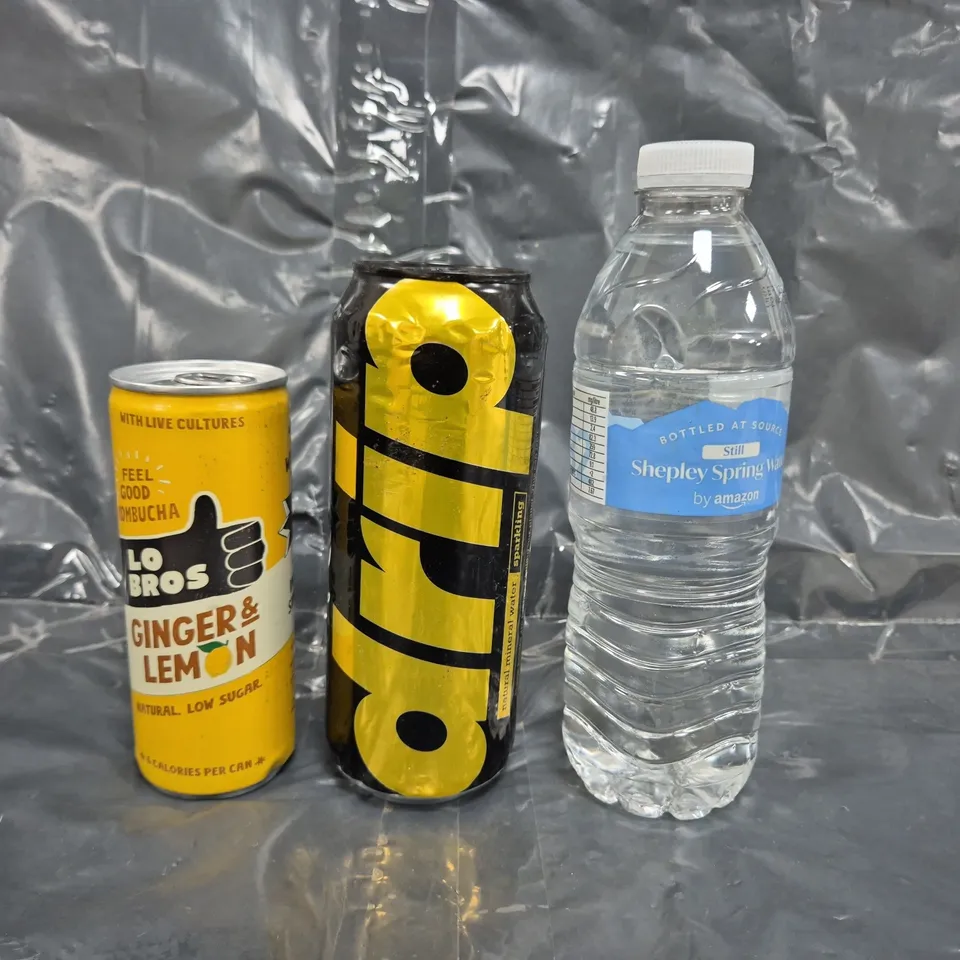APPROXIMATELY 5 ASSORTED FOOD ITEMS TO INCLUDE SPRING WATER, DRIP, LO BROS KOMBUCHA, ETC