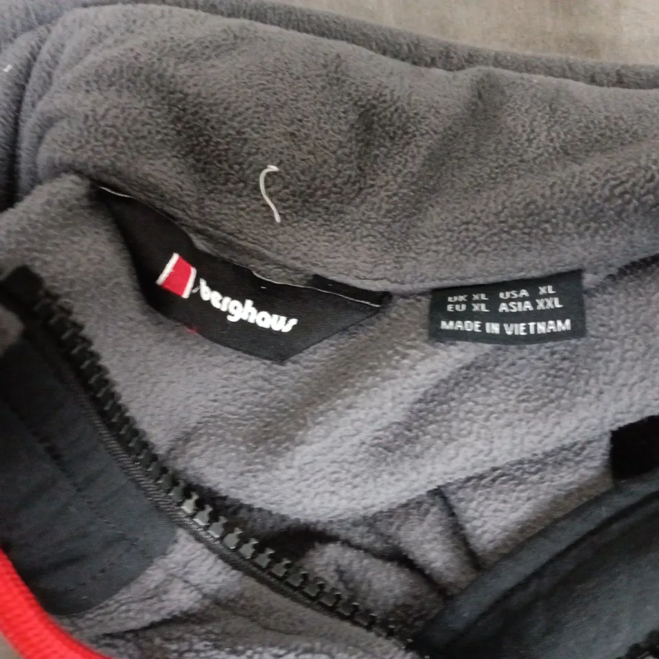 BERGHAUS FLEECE JACKET, GREY WITH RED DRAWSTRINGS, UK XL