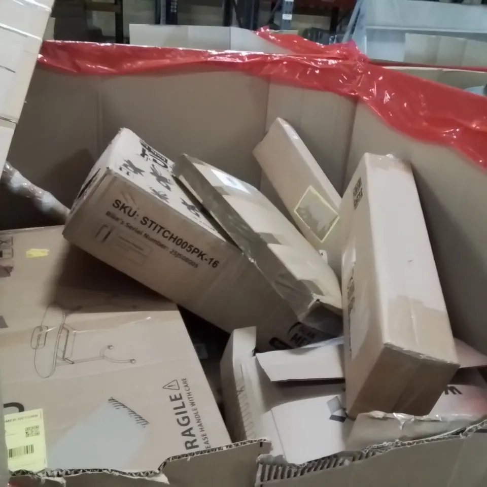 PALLET OF ASSORTED HOUSEHOLD GOODS AND PRODUCTS TO INCLUDE;KIDS BIKE,MATTRESS TOPPER,TENNIS RACKET