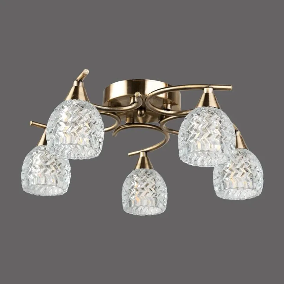 BOXED TRANG 5-LIGHT 40CM ANTIQUE BRASS SEMI FLUSH MOUNT CEILING LIGHT (1 BOX)