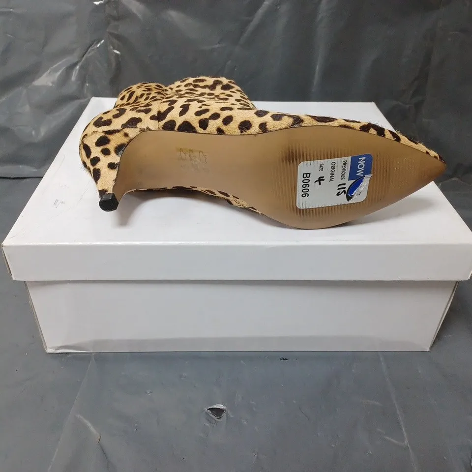 BOXED PAIR OF STEVE MADDEN LEOPARD PRINT ANKLE BOOTS SIZE 37