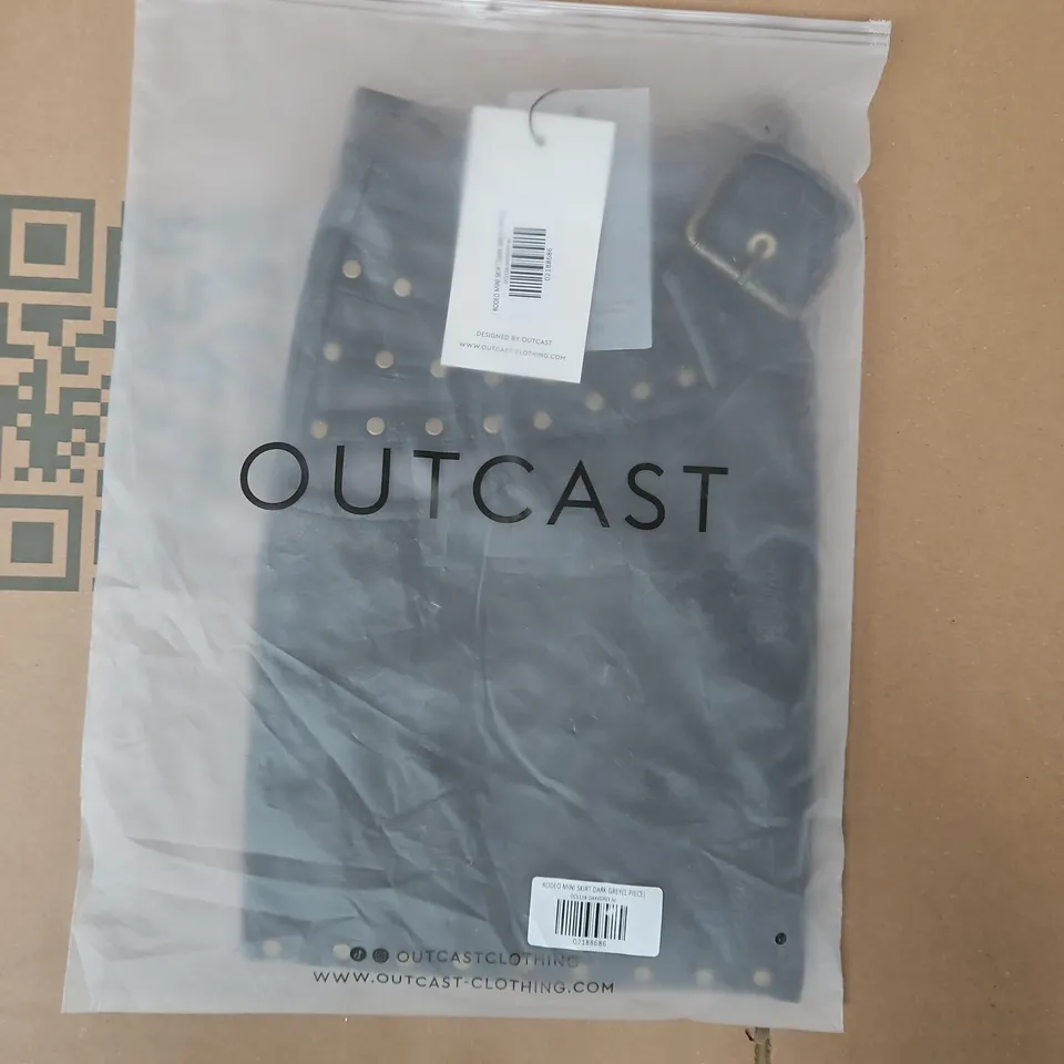 BAGGED OUTCAST RODEO MINI SKIRT IN DARK GREY SIZE MEDIUM