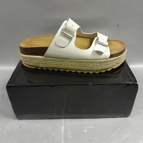 BOXED PAIR OF READY SALTED TWIN STRAP FLATFORM SANDALS - 7