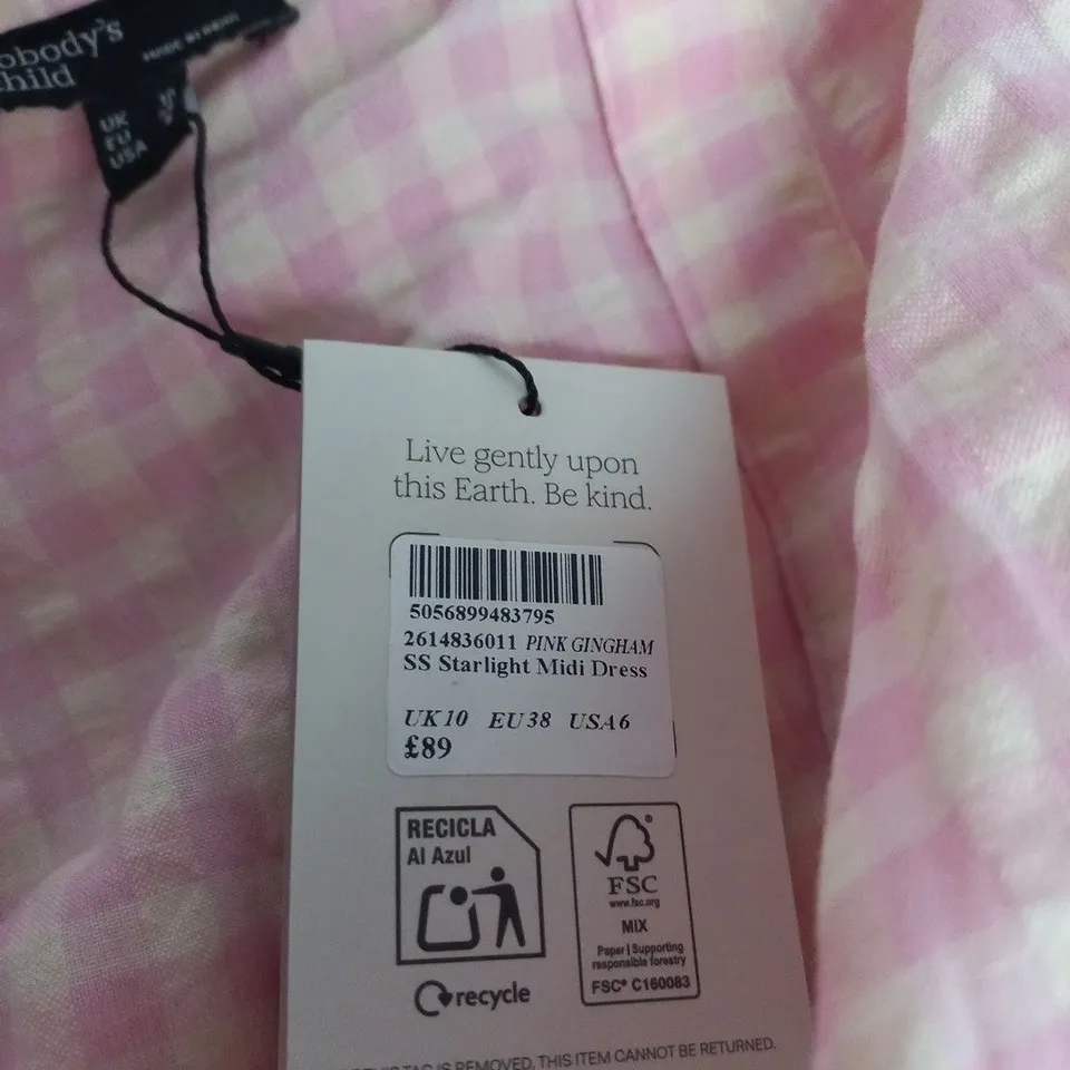 NOBODY'S CHILD PINK GINGHAM MIDI DRESS – UK 10 (EU 38, USA 6)