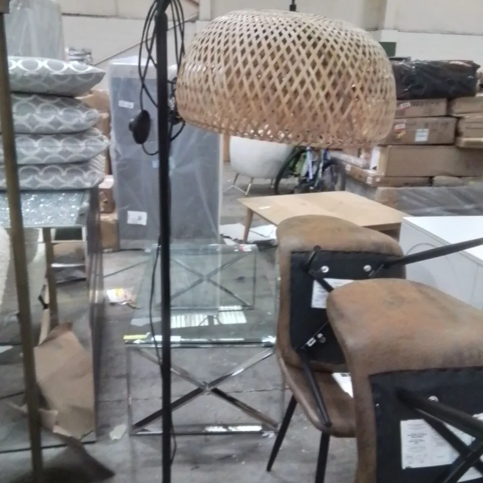 AAFTAB 162.5CM TRADITIONAL WOVEN RATTAN BLACK ARCHED FLOOR LAMP