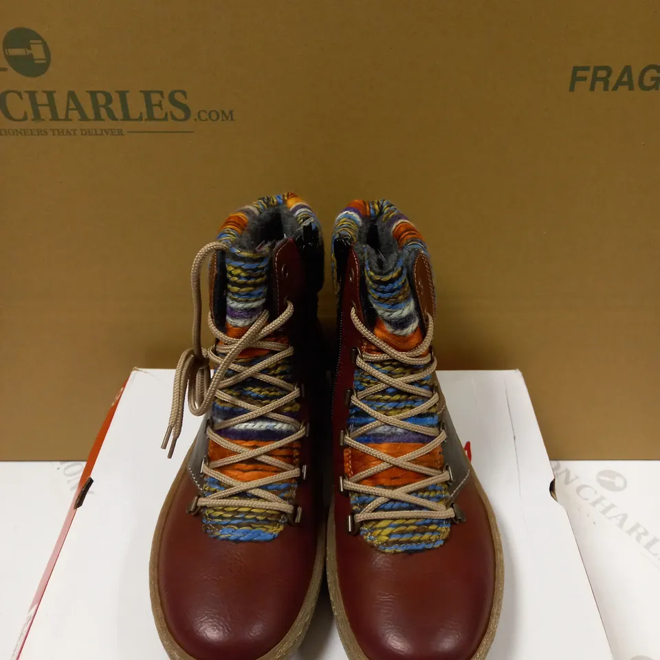 BOXED PAIR OF RIEKER LACE UP BOOT- UK SIZE 6