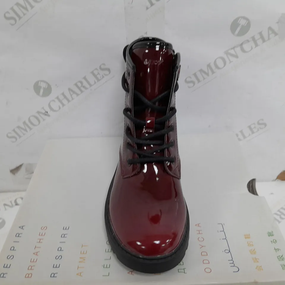BOXED PAIR OF GEOX RESPIRA BOOTS IN WINE RED - SIZE 33
