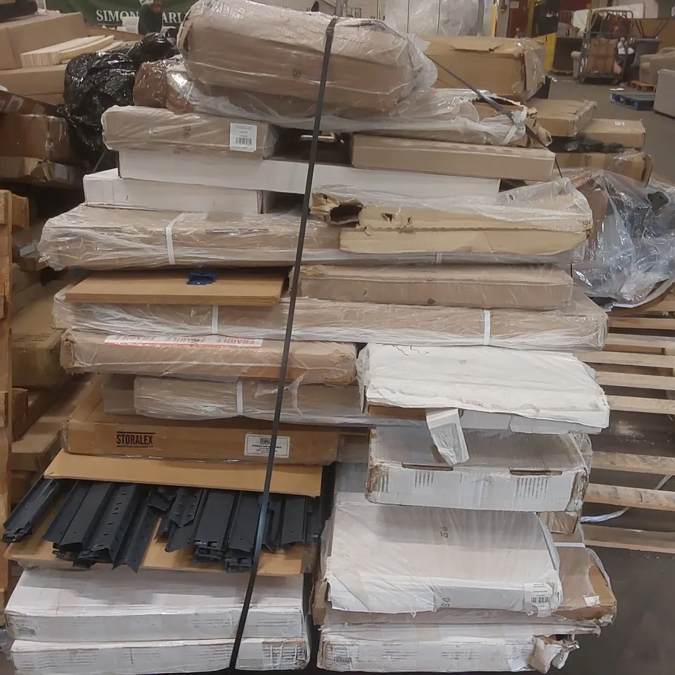 PALLET CONTAINING A VERY LARGE QUANTITY OF ASSORTED TUFFERMAN COMMERCIAL WAREHOUSE SHELVING INCLUDING TUFFERMAN STORALEX VRS SHELVING BAYS ECT