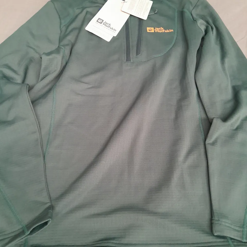 JACK WOLFSKIN QUARTER ZIP FLEECE IN GREEN - UK SMALL 