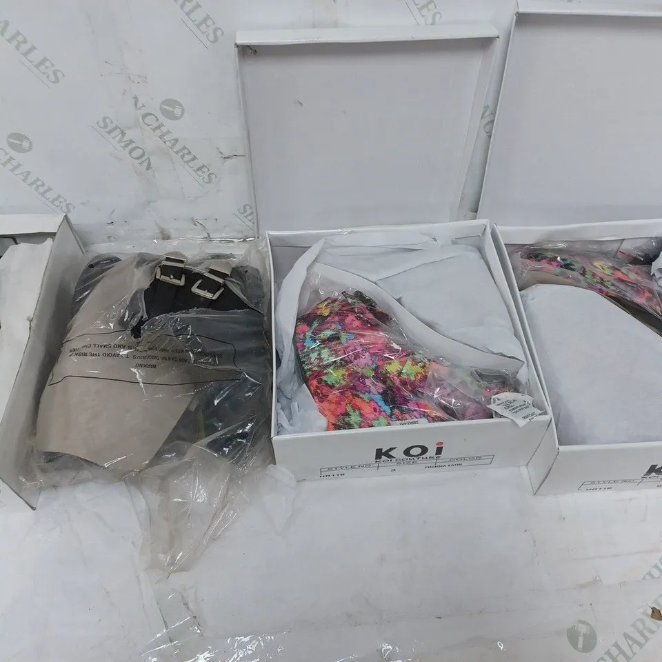 LARGE BOX OF APPROXIMATELY 10 ASSORTED BOXED AND UNBOXED SHOES TO INCLUDE BOOTS AND HEELS ETC.