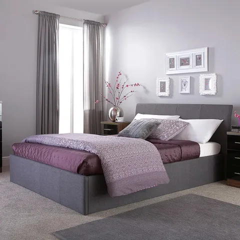 BOXED BAUCOM UPHOLSTERED OTTOMAN BED - 150CM KING SIZE, GREY (2 BOXES)