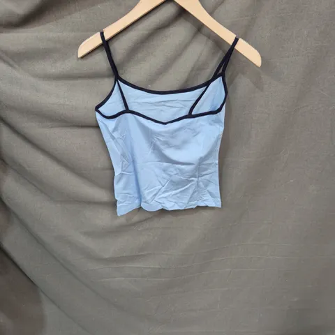 BERSHKA LIGHT BLUE CAMISOLE TOP WITH NAVY TRIM – WOMEN'S SIZE M