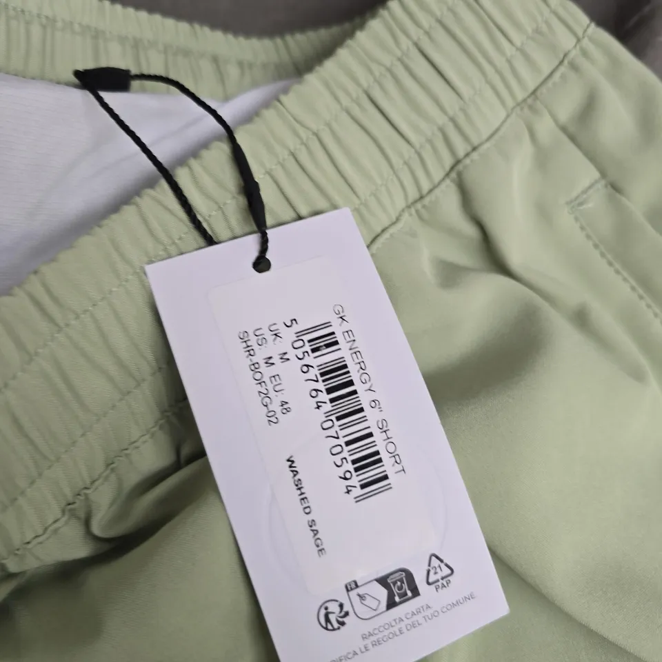 GYM KING WASHED SAGE SHORTS – ELASTIC WAIST WITH SIDE ZIP POCKET