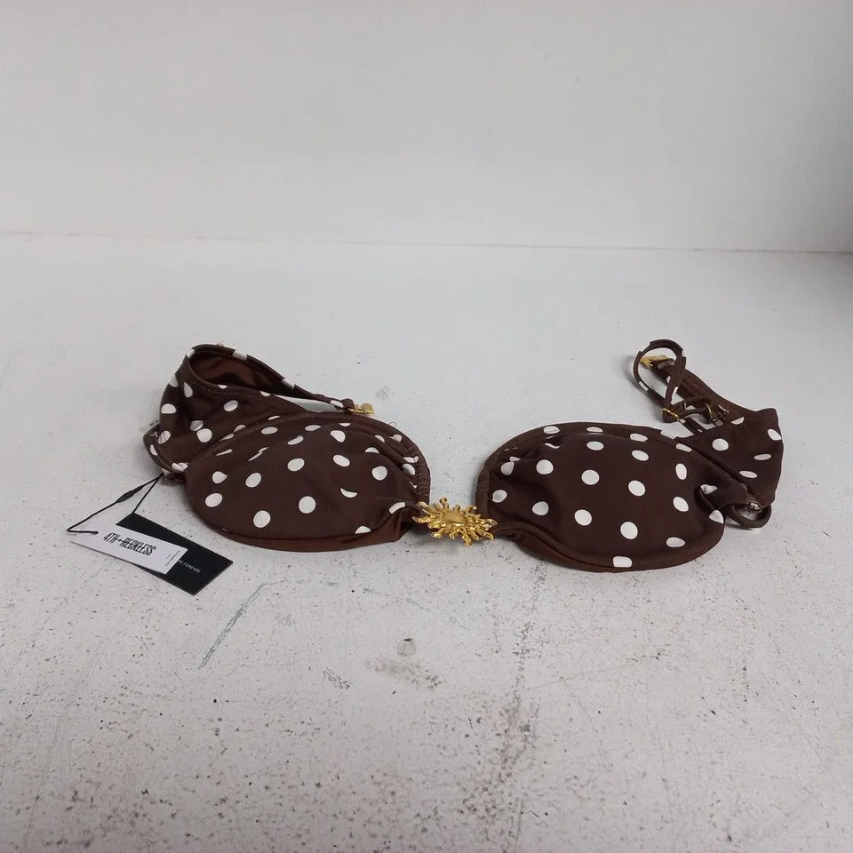 4TH + RECKLESS Harri Bikini Top – Brown with White Polka Dots, UK 16