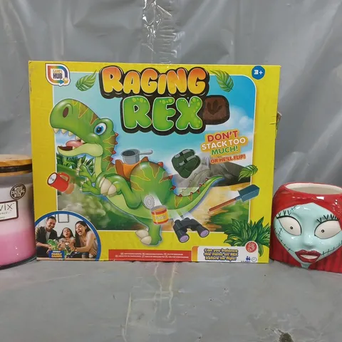 BOX OF APPROXIMATELY 20 ASSORTED HOUSEHOLD ITEM TO INCLUDE SCENTED CANDLE, RAGING REX, ETC - COLLECTION ONLY