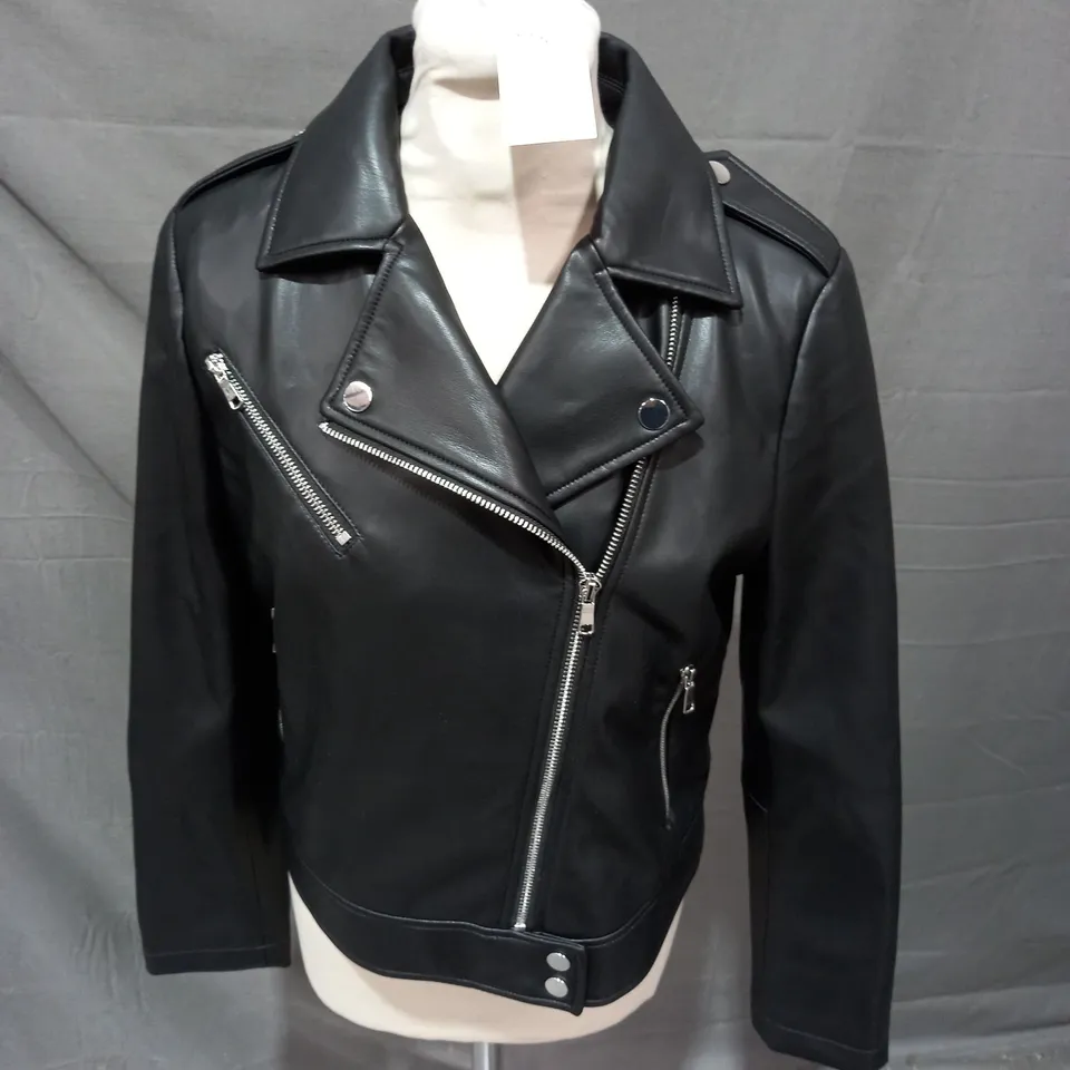 M&S BLACK FAUX LEATHER JACKET - SIZE 10