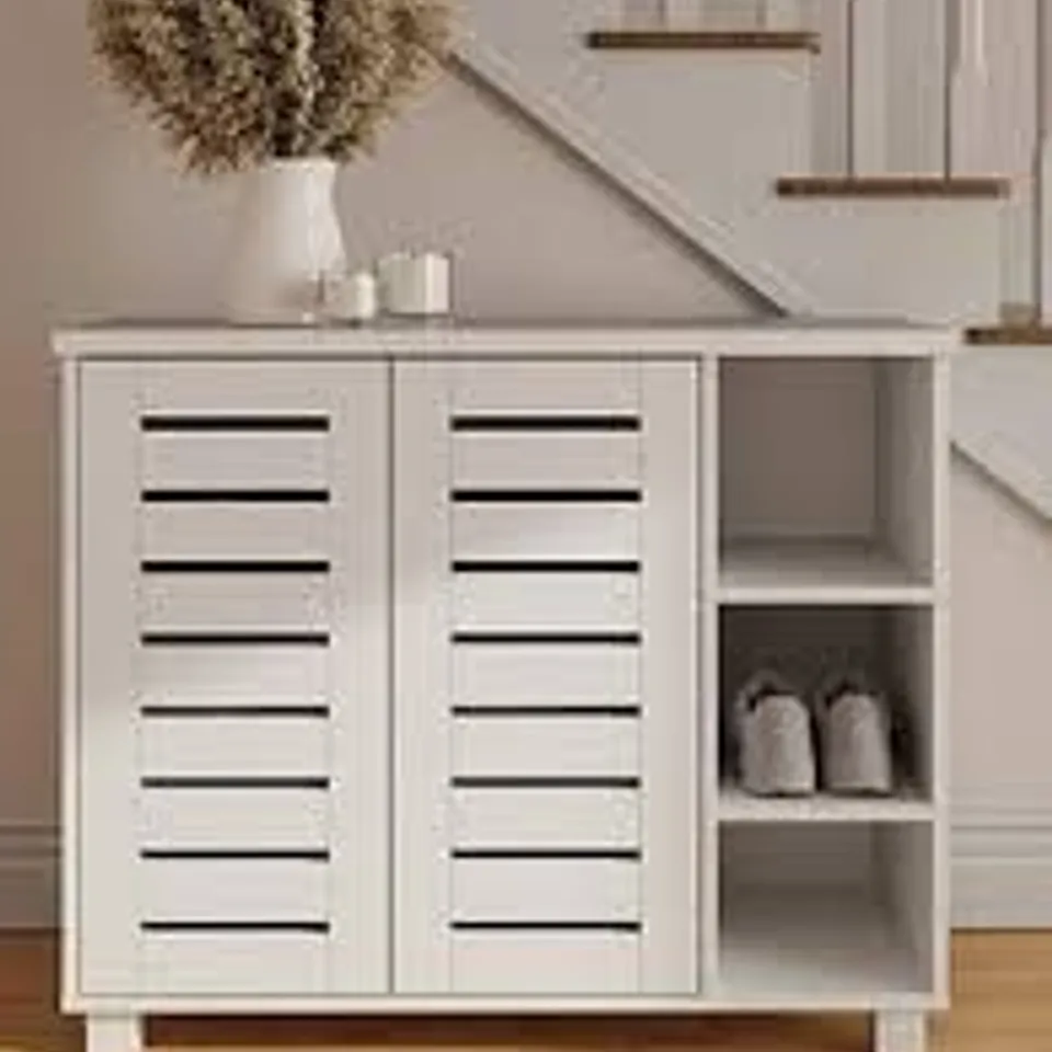 BOXED BODIE 2 DOOR 2 SHELF SHOE STORAGE CABINET -WHITE-