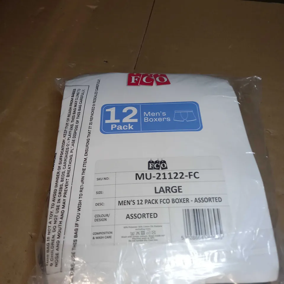 PACK OF 12 MENS FCO BOXERS SIZE L