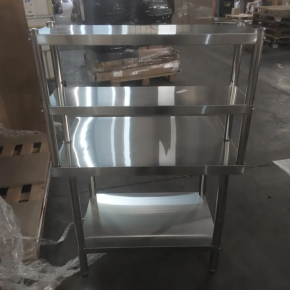STAINLESS STEEL WORK TABLE WITH ADJUSTABLE SHELF & HOOKS FOR RESTAURANT, KITCHEN