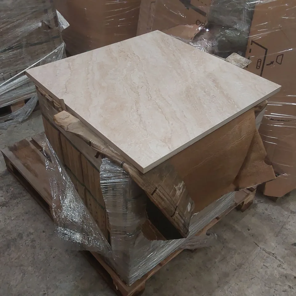PALLET CONTAINING APPROXIMATELY 12x SANDSTONE BEIGE MODULAR TILES