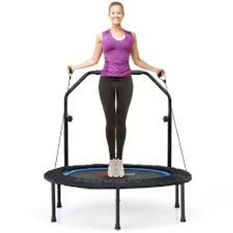 BOXED COSTWAY Ø101 CM MINI TRAMPOLINE WITH HEIGHT-ADJUSTABLE HANDLE & 2 RESISTANCE BANDS