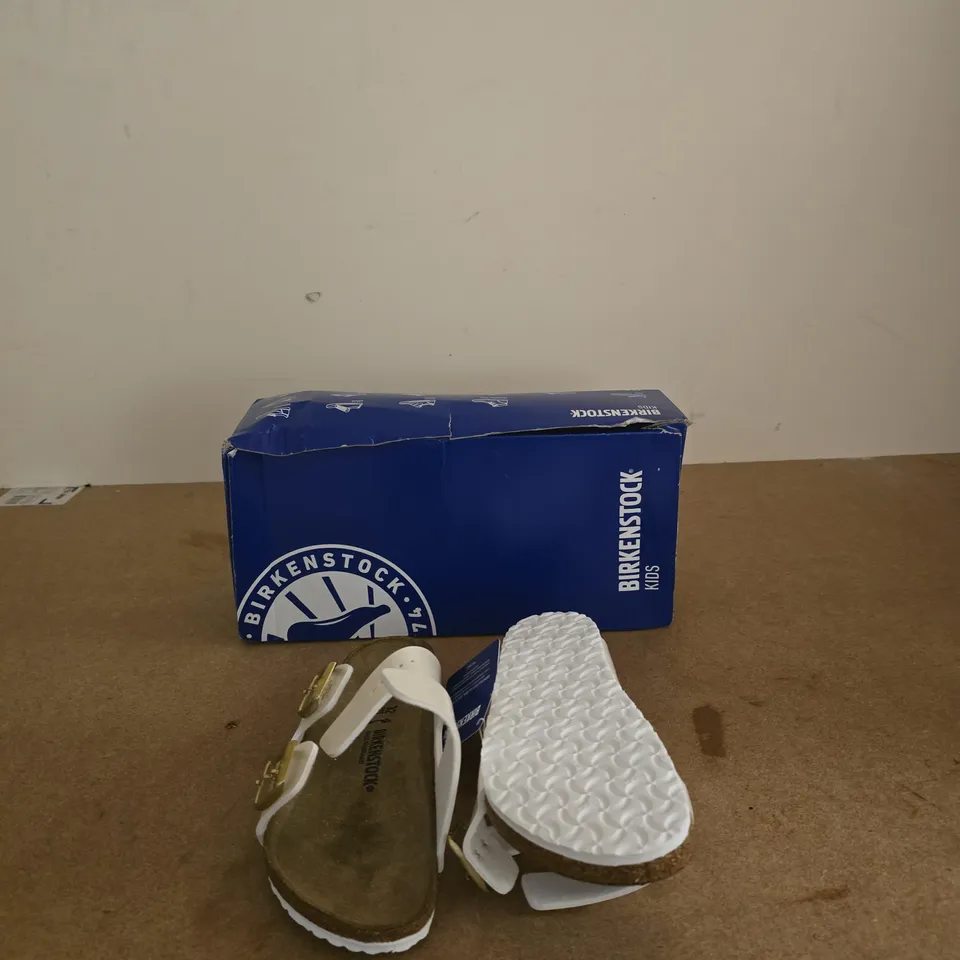 BIRKENSTOCK KIDS SANDALS – WHITE LEATHER STRAPS, CORK FOOTBED CHILDREN'S UK 13.5