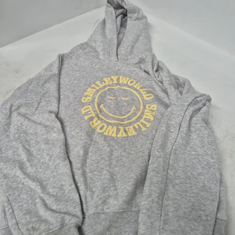 H&M WOMEN'S GREY HOODIE WITH YELLOW SMILE GRAPHIC, UK 12-14