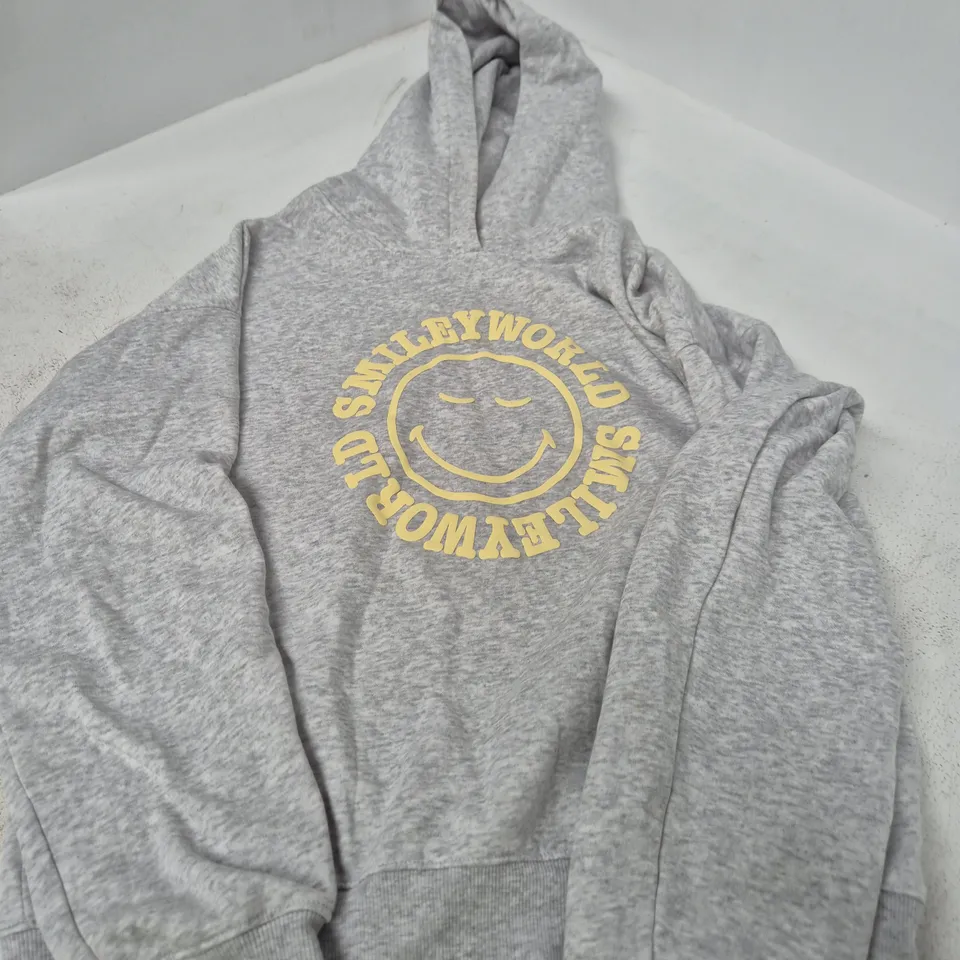 H&M WOMEN'S GREY HOODIE WITH YELLOW SMILE GRAPHIC, UK 12-14