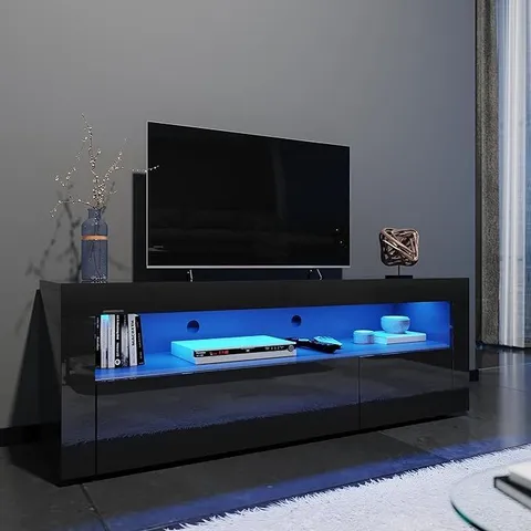 BOXED ELEGANT 1200mm GLOSS BLACK MODERN MULTI-COLOUR LED TV UNIT STAND (UPTO 48 INCHES TV)