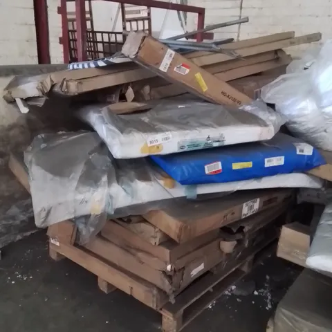 PALLET CONTAINING A LARGE QUANTITY OF ASSORTED FURNITURE PARTS AND COT MATTRESSES ETC