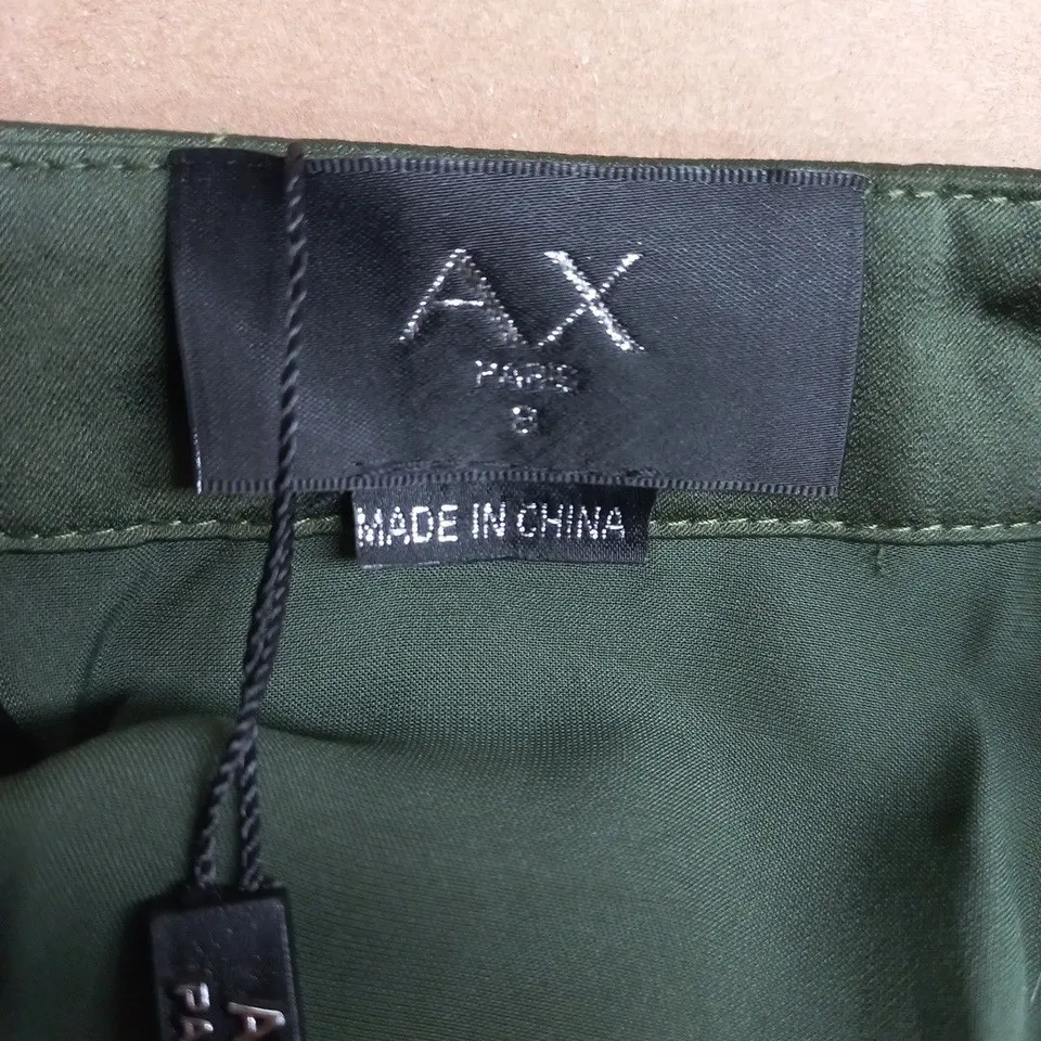 AX PARIS OLIVE GREEN BELTED SHIRT DRESS – MADE IN CHINA SIZE 8