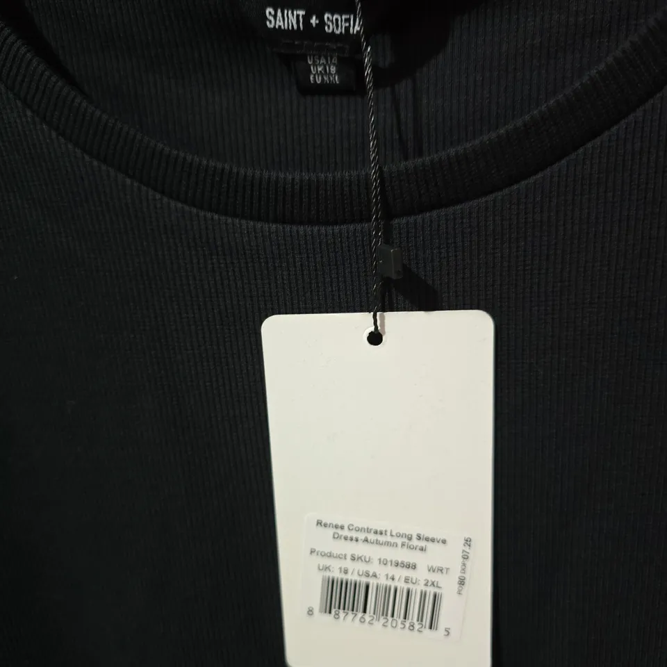 RENEE CONTRAST LONG SLEEVE DRESS – AUTUMN FLORAL, UK 18 (US 14, EU 2XL)