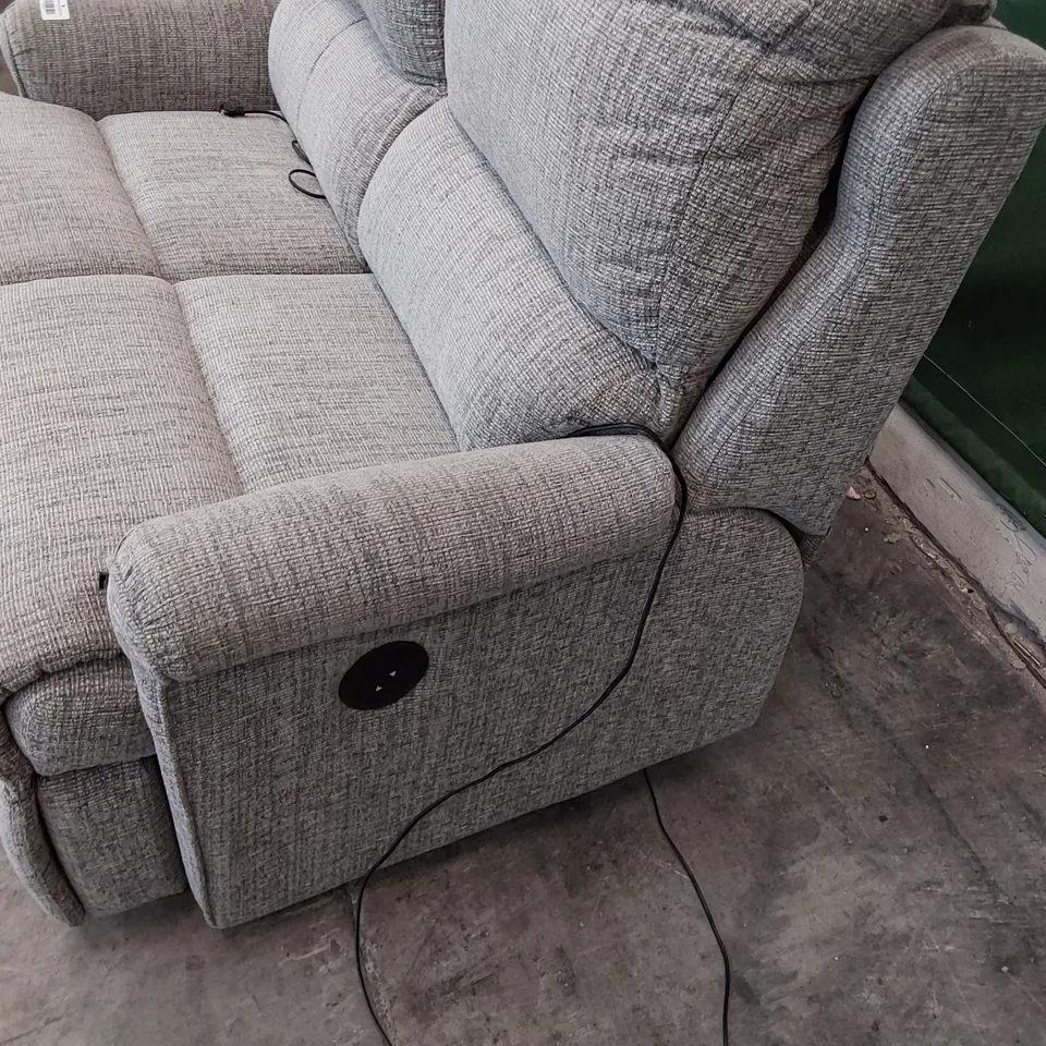 QUALITY BRITISH DESIGNER G PLAN NEWMARKET POWER RECLINING TWO SEATER SOFA COPPICE ASH FABRIC 