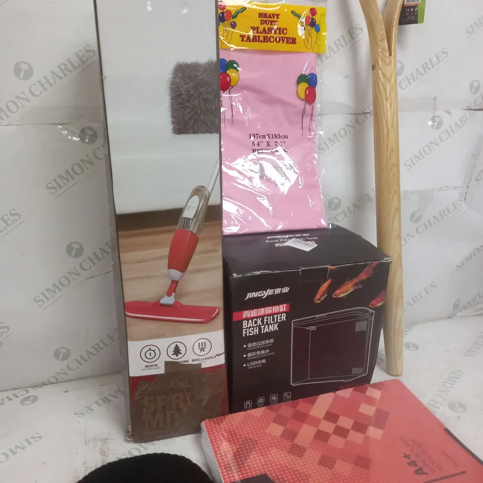 BOX OF APPROXIMATELY 10 ASSORTED COSMETIC ITEMS TO INCLUDE - NOTEBOOK, TABLECOVER, SPRAY MOP ETC