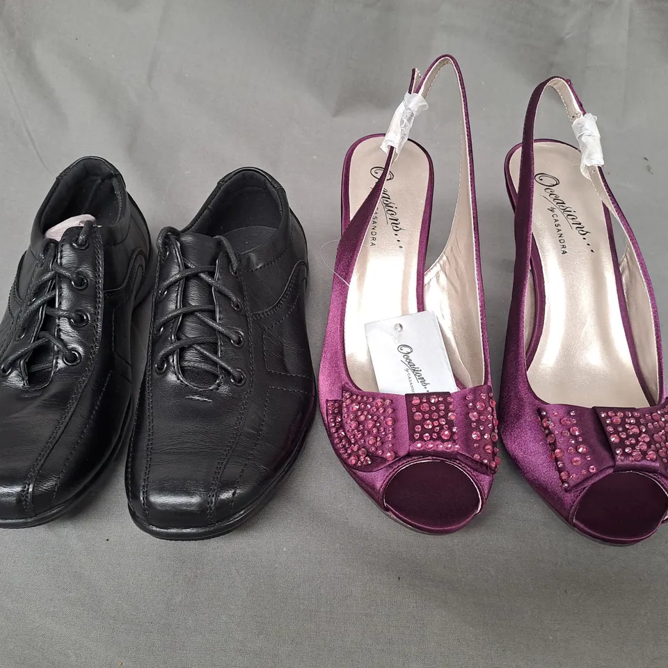 BOX OF APPROXIMATELY 10 ASSORTED PAIRS OF SHOES IN VARIOUS COLOURS, STYLES, AND SIZES