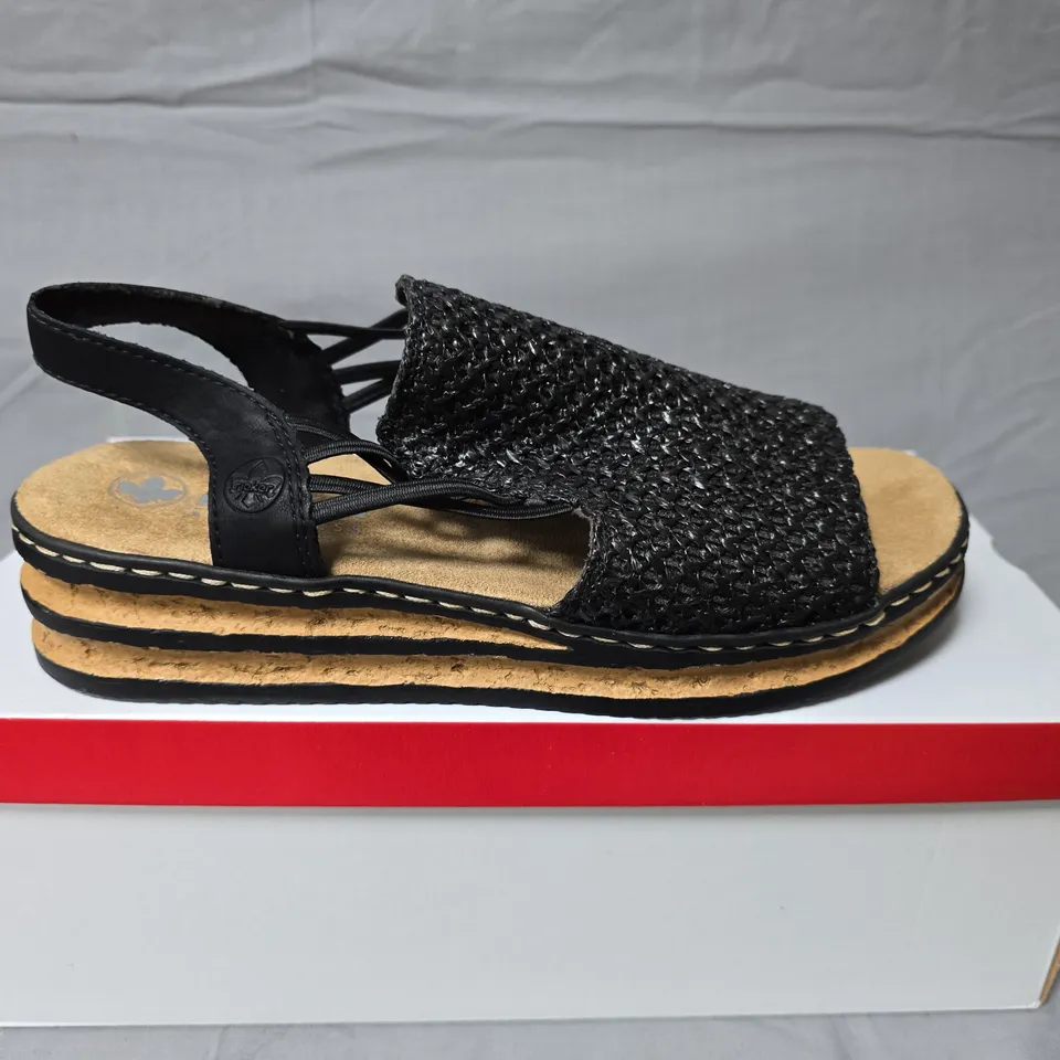 RIEKER ANTISTRESS SANDALS – BLACK, WOVEN UPPER, WOMEN'S UK6 (EU39)