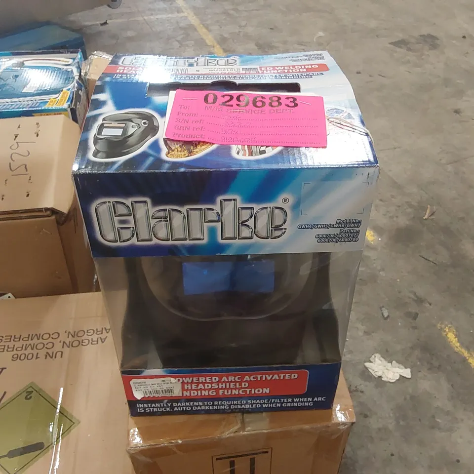 BOXED CLARKE GWH4 BLACK ARC ACTIVATED SOLAR POWERED GRINDING/WELDING HEADSHIELD