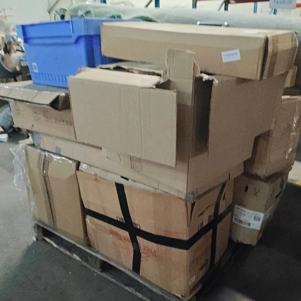 PALLET OF ASSORTED HOUSEHOLD GOODS AND PRODUCTS TO INCLUDE;AREA RUG, SUITCASE,MILK FROTHER