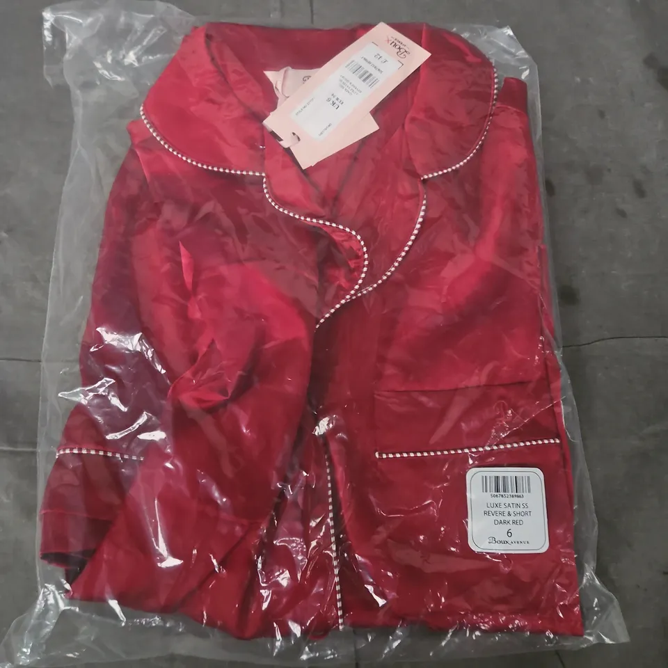 BAGGED BOUX AVENUE LUXE SATIN SS REVERE & SHORT NIGHTWEAR SET – DARK RED, UK 6