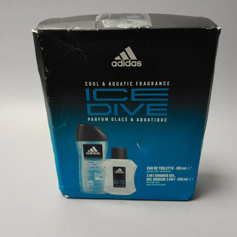 BOXED ADIDAS ICE DIVE GIFTSET INCLUDING AN EAU DE TOILETTE 100ML AND SHOWER GEL 250ML