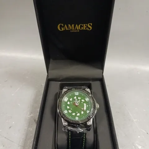 GAMAGES ADVENTURER GREEN DIAL WATCH 
