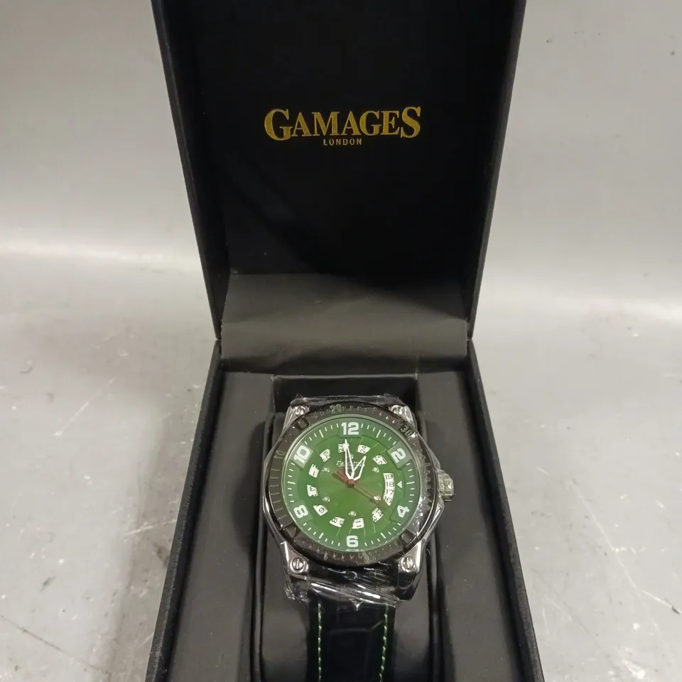 GAMAGES ADVENTURER GREEN DIAL WATCH 
