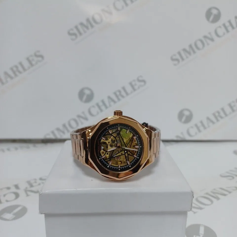 BOXED ANTHONY JAMES GENTS SPORTS SKELETON WATCH WITH STAINLESS STEEL BRACELET WATER RESISTANT