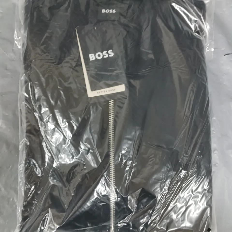 BAGGED HUGO BOSS SKILES NYLON SLEEVE PIQUE ZIP BOMBER JACKET IN BLACK - MEDIUM