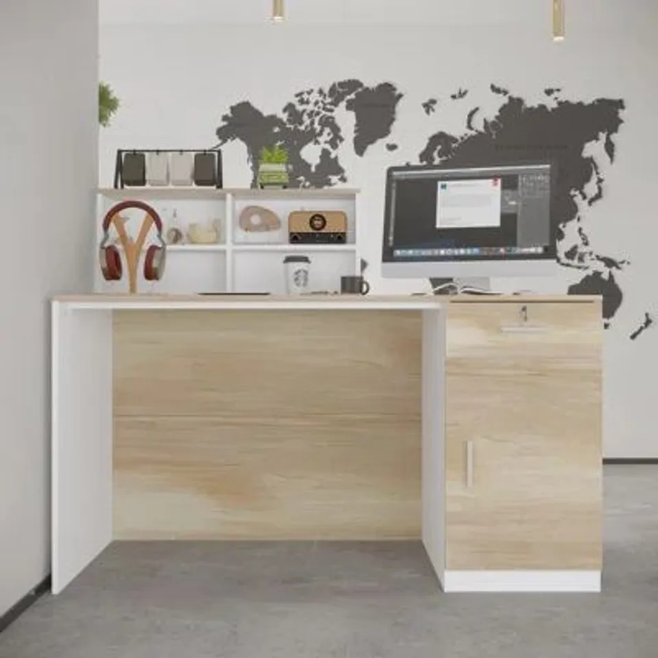 BOXED RECTANGLE SOLID + MANUFACTERED WOOD RECEPTION DESK (2 BOXES)