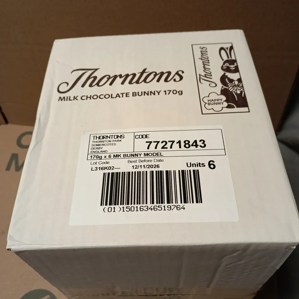 BOX OF 6 X THORNTONS 170G MILK CHOCOLATE BUNNY