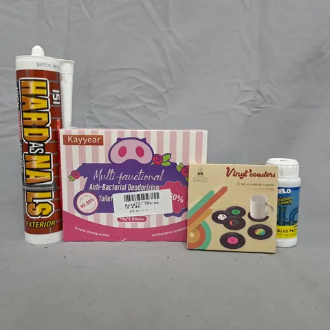APPROXIMATELY 10 ASSORTED HOUSEHOLD ITEMS TO INCLUDE VINYL DRINKS COASTERS, SINK & DRAIN CLEANER, ETC
