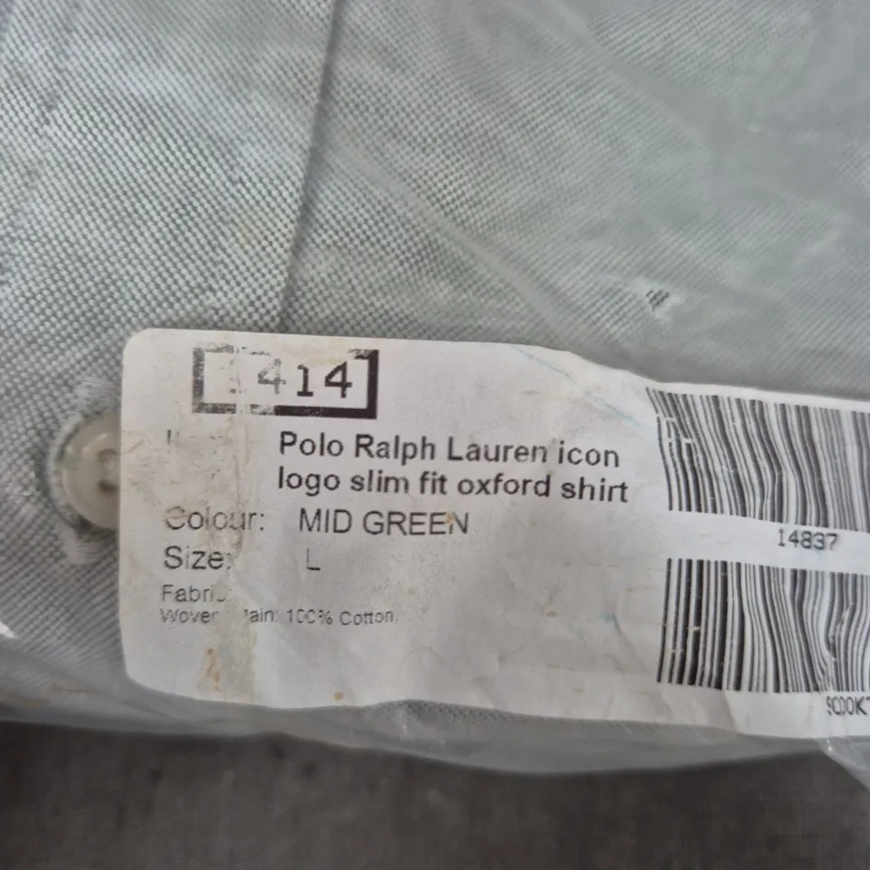 POLO RALPH LAUREN ICON LOGO SLIM FIT OXFORD SHIRT – MID GREEN – UK SIZE L